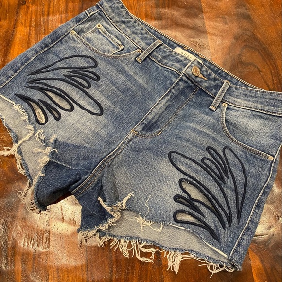 Guess Jean Shorts Embroidered Peek-a-boo Size 27 - Picture 4 of 11
